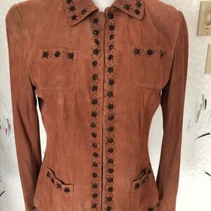 Elie Tahari Vintage Suede Embellished Jacket